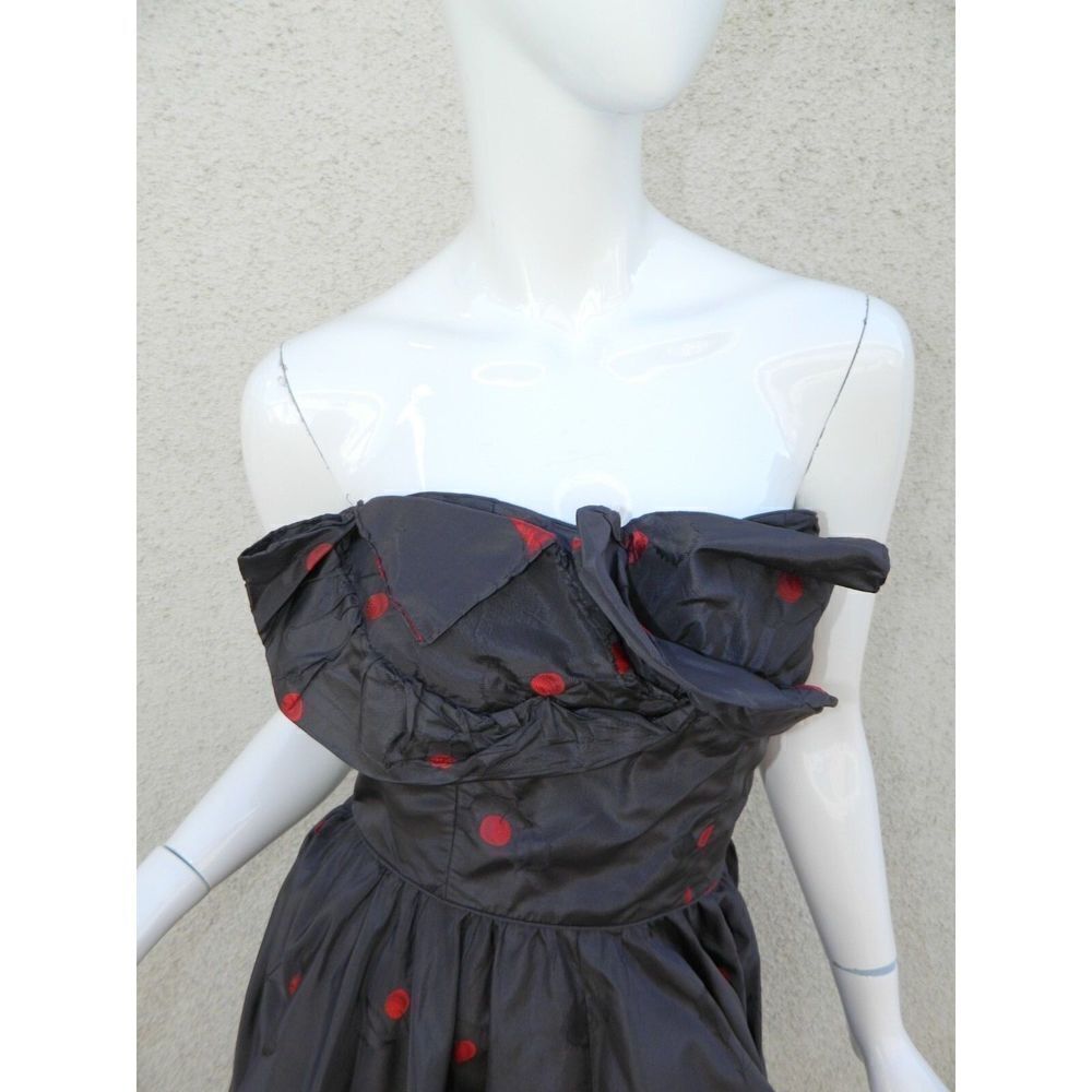 CEIL CHAPMAN  Pinup Dress Blue‎ Red Cherries Vintage Rockabilty Size Small - Picture 10 of 14